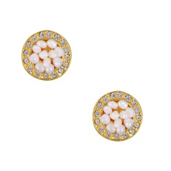 Σκουλαρίκια με λευκά μαργαριτάρια και βάση από ατσάλι με κλιπ - F126878